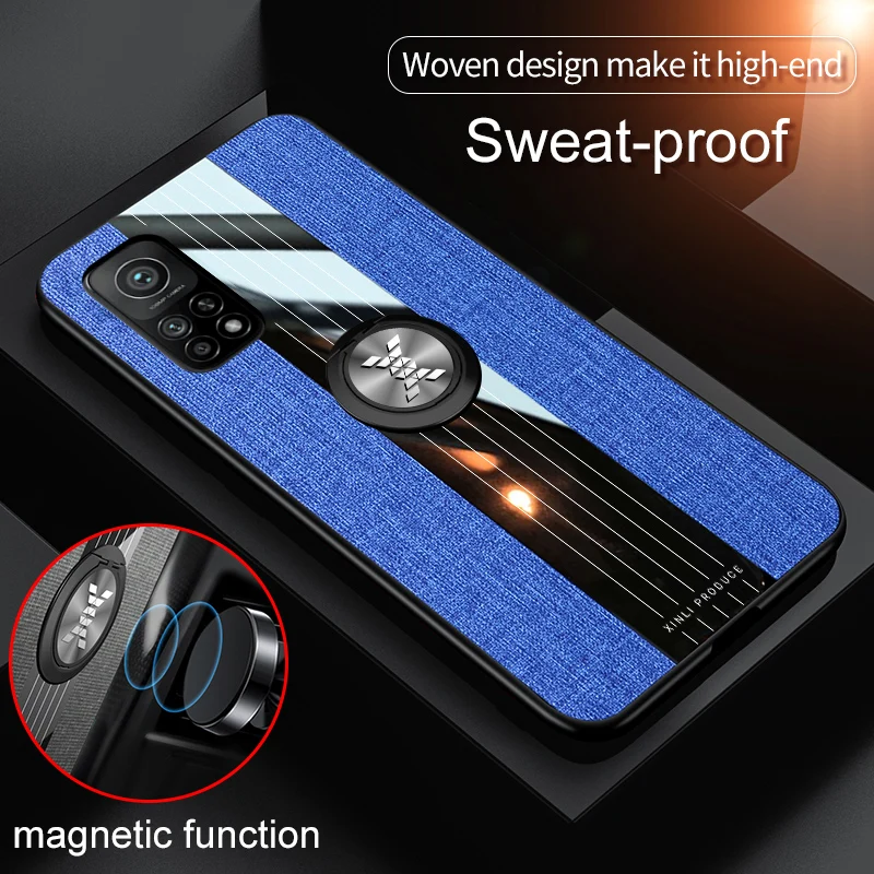 Чехол для Xiaomi Mi 10T Pro твердая ткань с подставкой-кольцом магнитная защитная задняя
