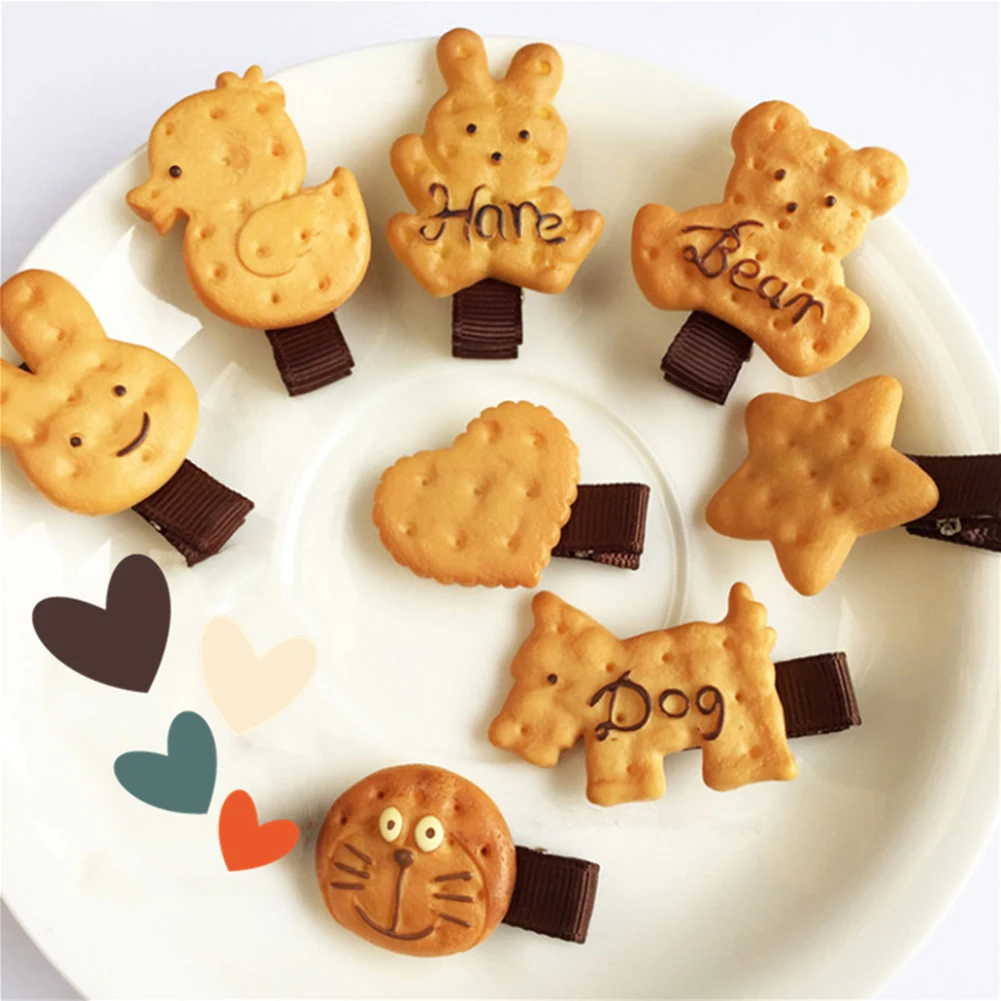 

Simulation Cookie Bear Cat Dog Animal Heart Hairpin Hair Clip Hair Ring Elastic Rubber Bands Hair Rope For Baby Girls Cute