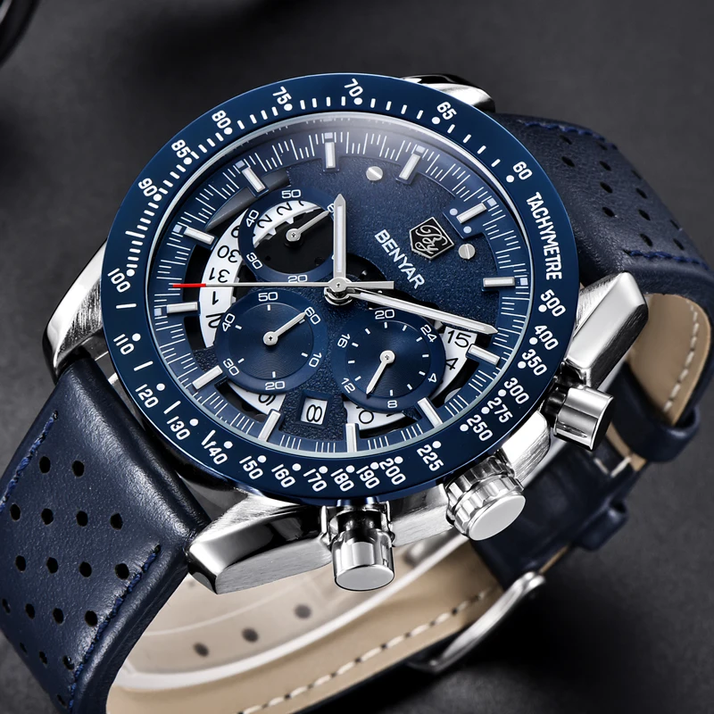 BENYAR Топ люксовый бренд Moon Phase часы мужские водонепроницаемые Хронограф военные спортивные кварцевые часы мужские часы Relogio Masculino