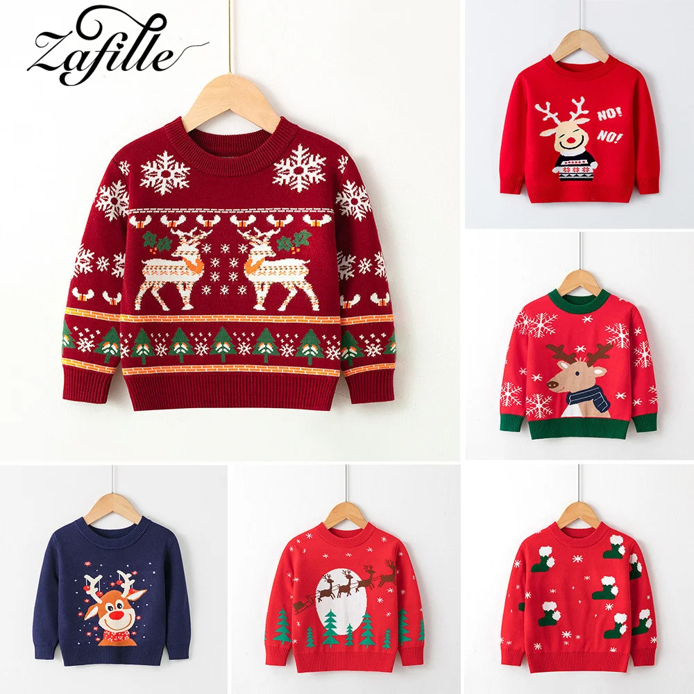 

Рождественский свитер ZAFILLE для детей, зимняя одежда для малышей, вязаный теплый свитер с лосем для детей, одежда для мальчиков, зимняя одежда
