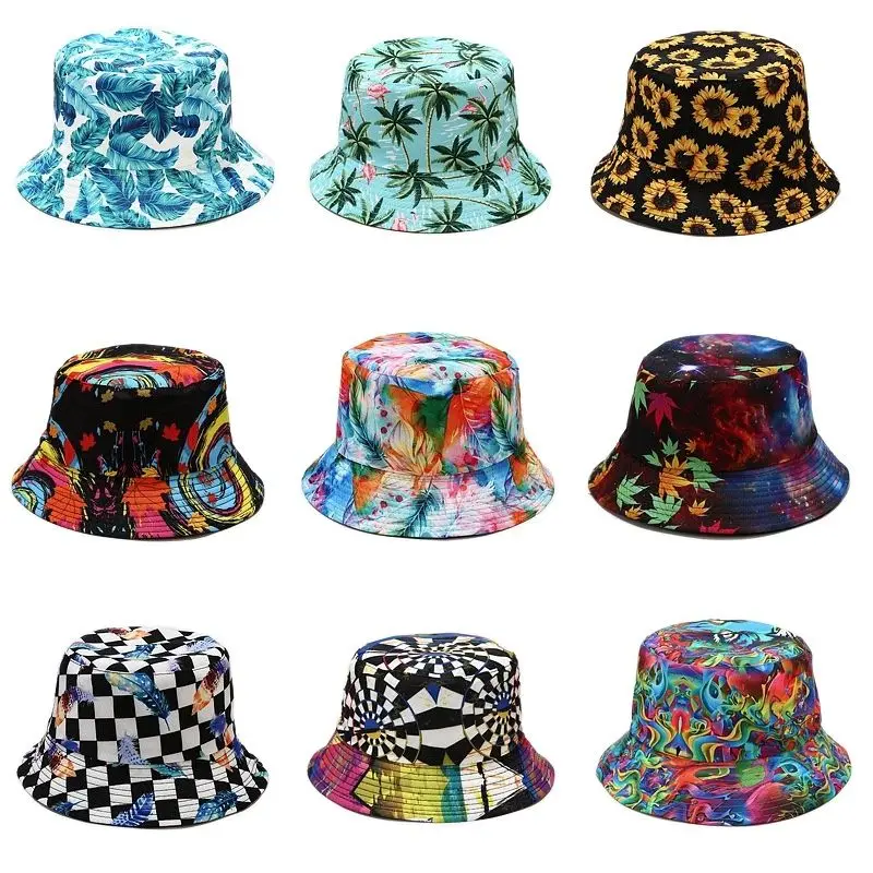 

New Fashion Summer Plant Flower Printed Fisherman Caps Panama Bucket Hat Reversible Gorro Pescador Men Wome