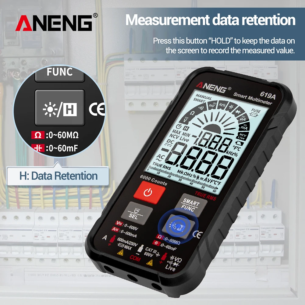 

ANENG 619A Smart Digital Multimeter AC/DC Voltage Current Capacitor Transistor Tester Meter Capacitance Meter