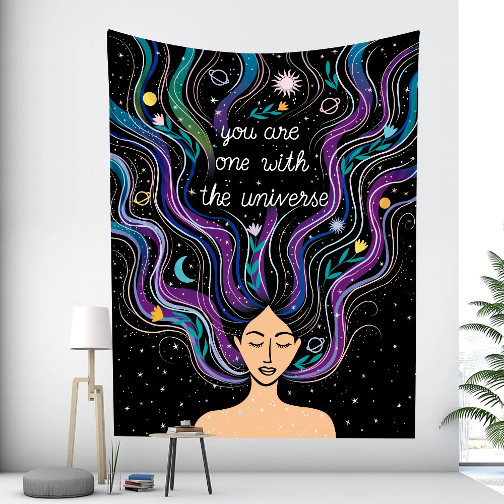 

Cute girly moon tarot card home decoration art tapestry bohemian decoration psychedelic scene wall hanging yoga mat