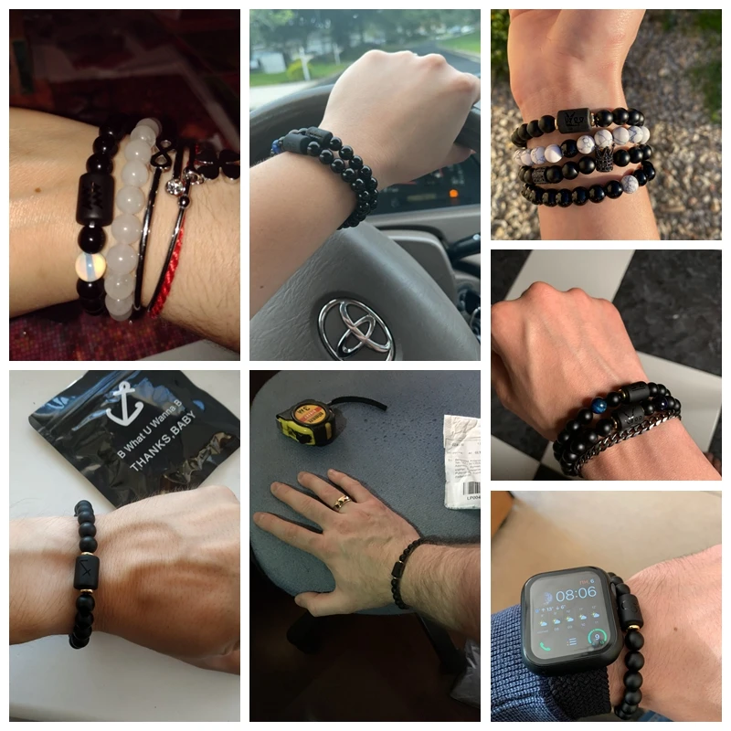 Эластичный браслет с подвесками 12 знаков зодиака для пары натуральный черный