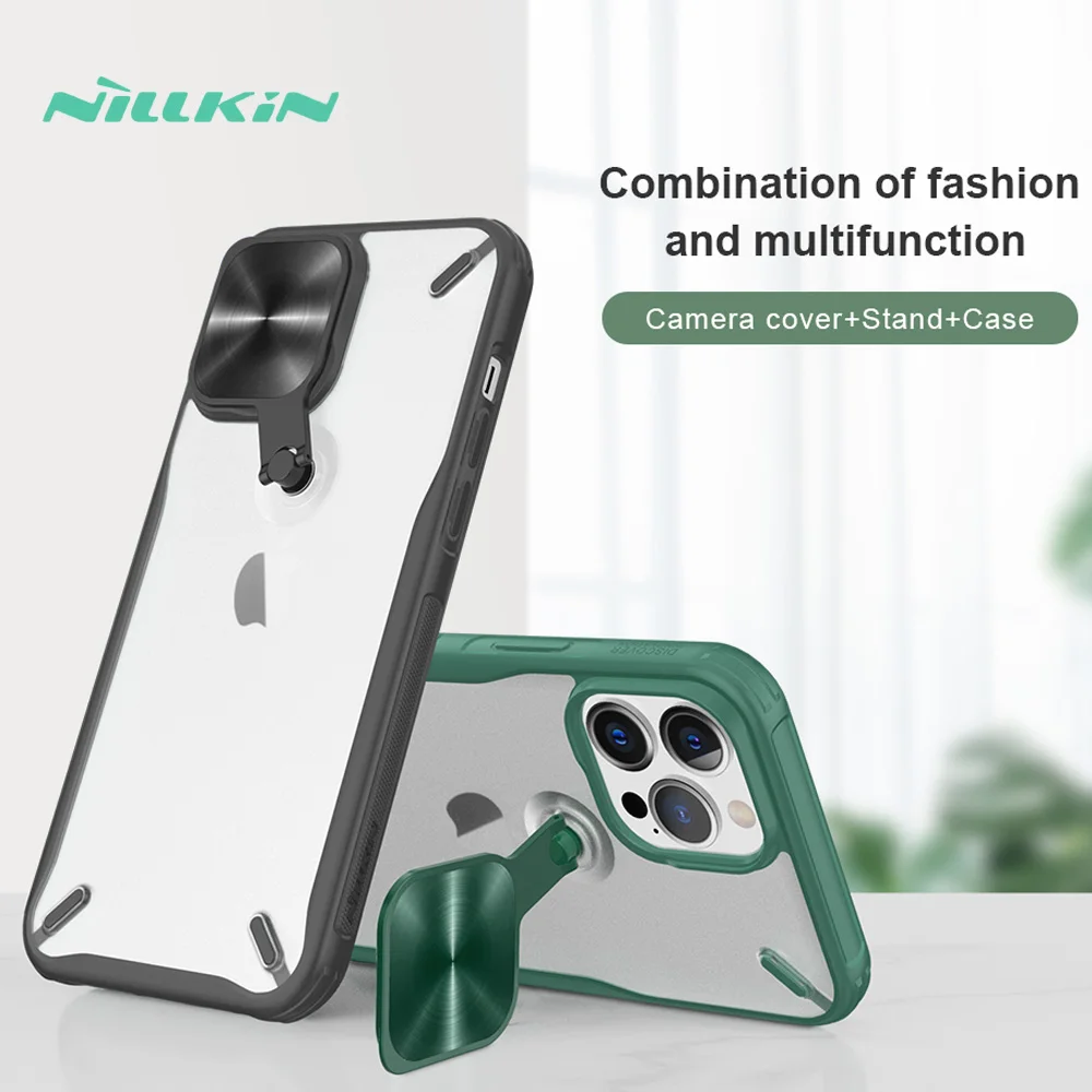 

for iPhone 13 Pro Max Case Nillkin Case Slim Camera Case Ultra-Thin Ring Stand Back Cover for iPhone 13 13 Pro Max Lens Case
