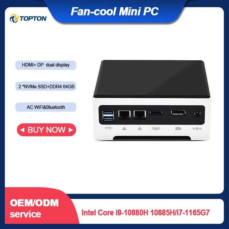 Topton Новый мини компьютер Intel Core i9 10880H i7 10750H 2 * DDR4 2 * M.2 Barebone PC NUC Windows 10 TV BOX 2 * Lan двухдиапазонный AC WIFI