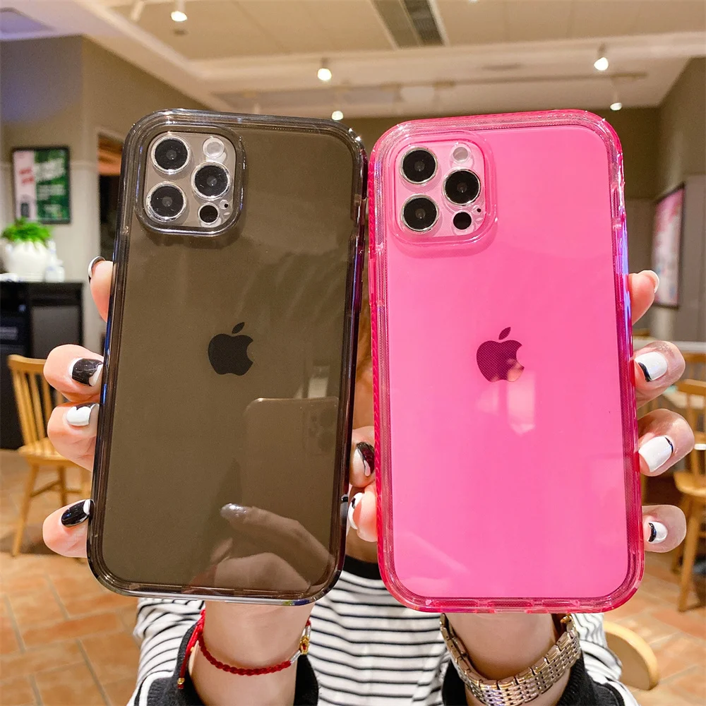 

Shockproof Phone Case for iPhone 12 11 Pro Max XR SE 2020 XS 6 7 8 Plus Color Soft TPU Back Cover Transparent PC Bumper Fundas