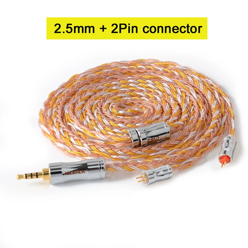 2.5mm With 2Pin NICEHCK C16-2 16 Core Медь серебро смешанные кабель 3,5/2,5/4,4 мм разъем MMCX/2Pin/QDC/NX7 булавки для ZSX C12 TFZ V90 NICEHCK NX7 Pro/F3 - Цвет: 2.5mm With 2Pin