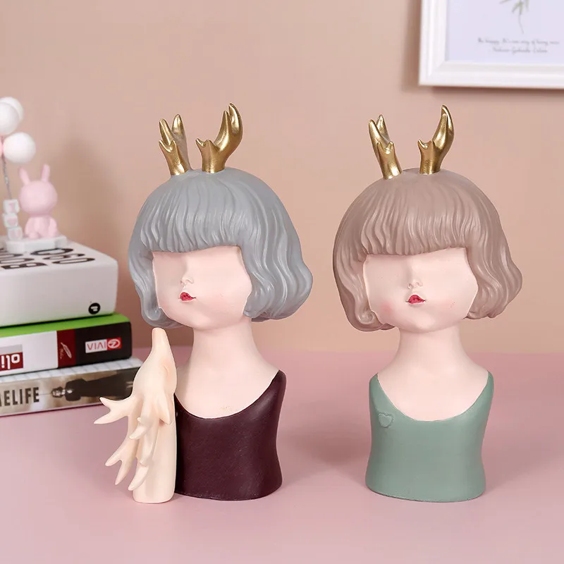 

Creative Deer Girl Resin Sculpture Living Room Home Decoration Cafe Room Dining Table Figurines Crafts New Year Christmas Gifts