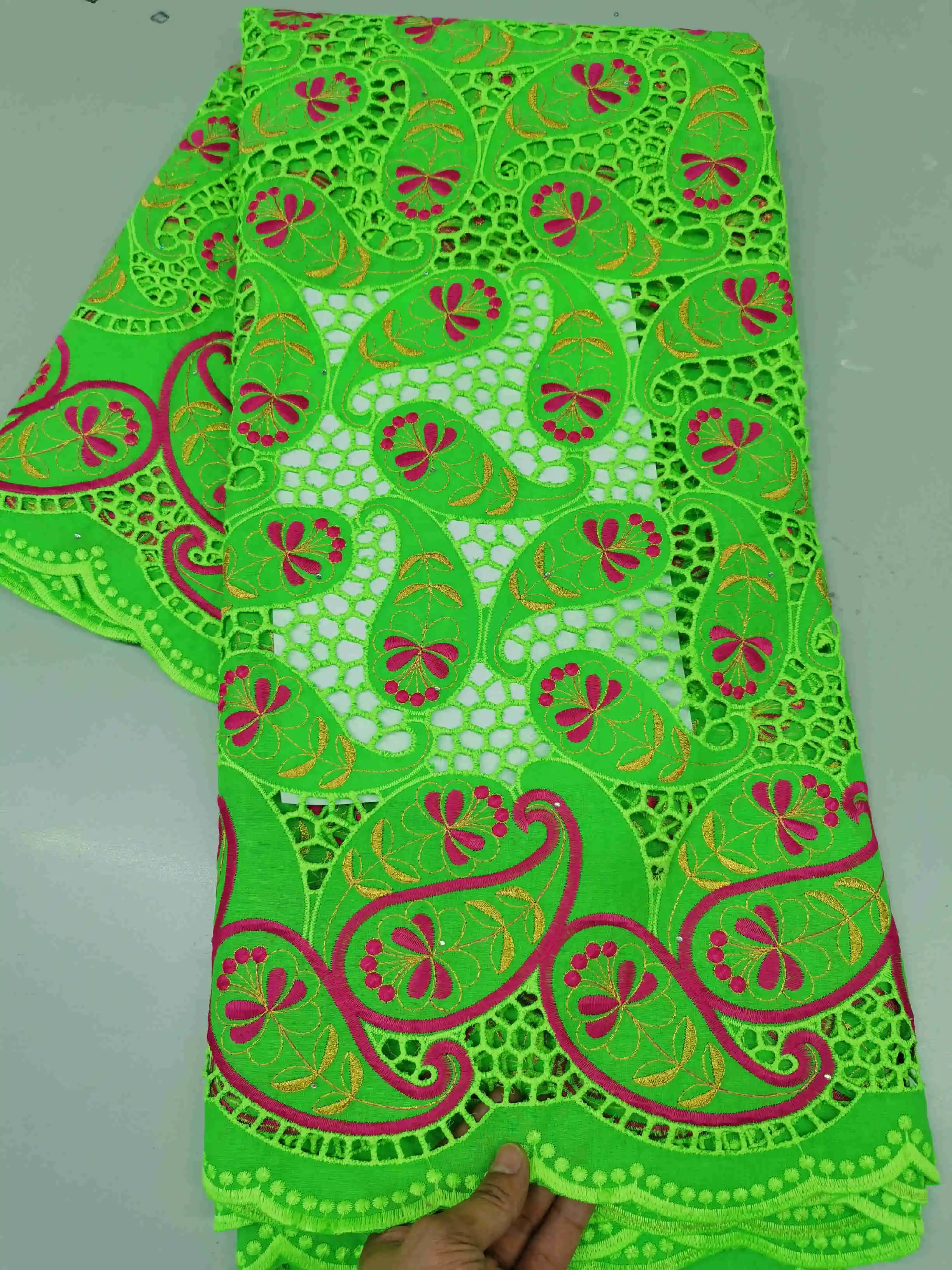 

Новое поступление, кружевная ткань в нигерийском стиле с камнями, 5 ярдов, нигерийская швейцарская вуаль, кружевная ткань для женского плать...