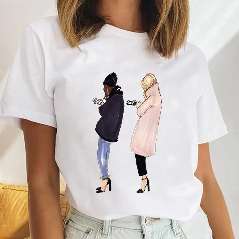 

Футболка женская с коротким рукавом, забавный трендовый топ с принтом, мультяшный рисунок, модная одежда