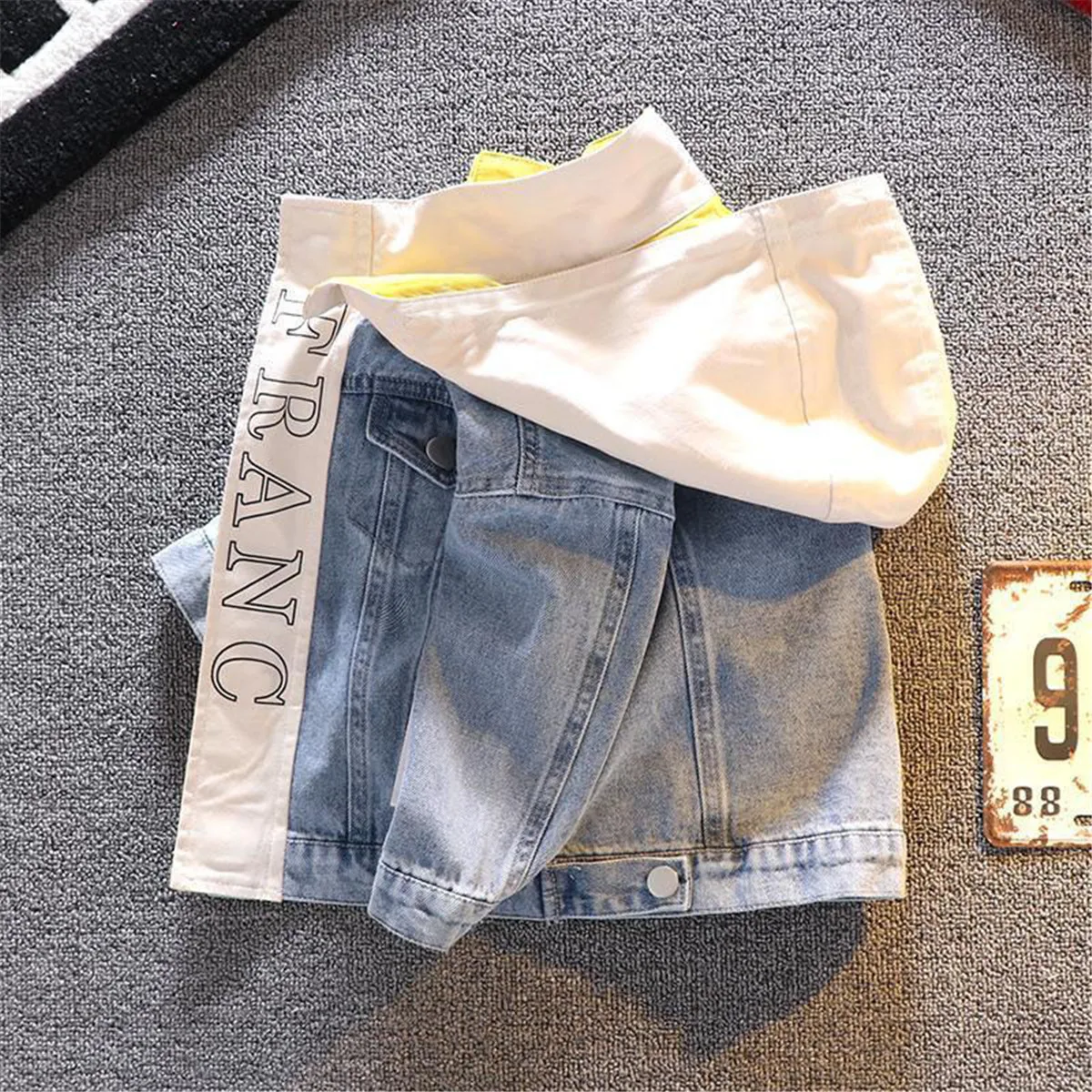 

Jeans Jacket Boys with Hood Kids 2021 Autumn Brother Coat Denim Motorcycle Outfit Children Windbreaker Size 2 3 4 5 6 Years