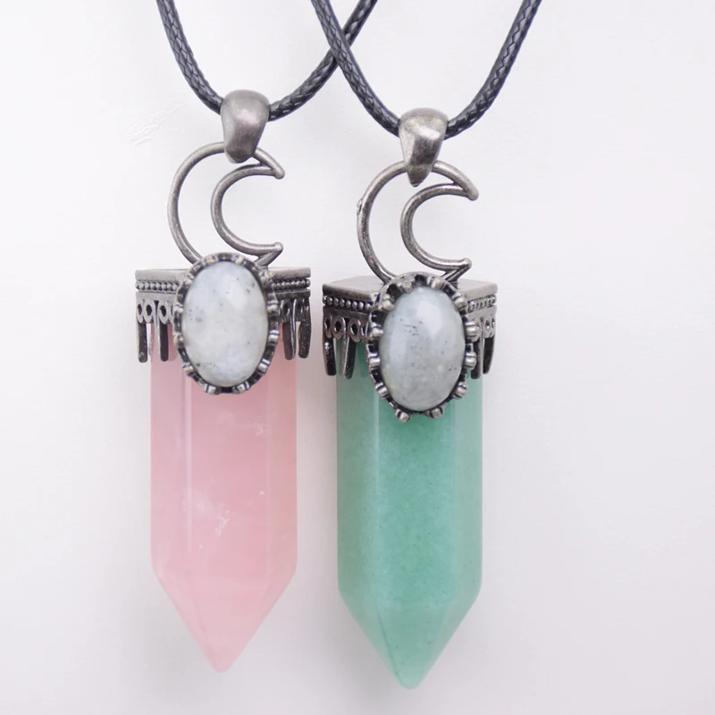 Натуральный камень с шестигранной столб подвески для ожерелья женщин мужчин