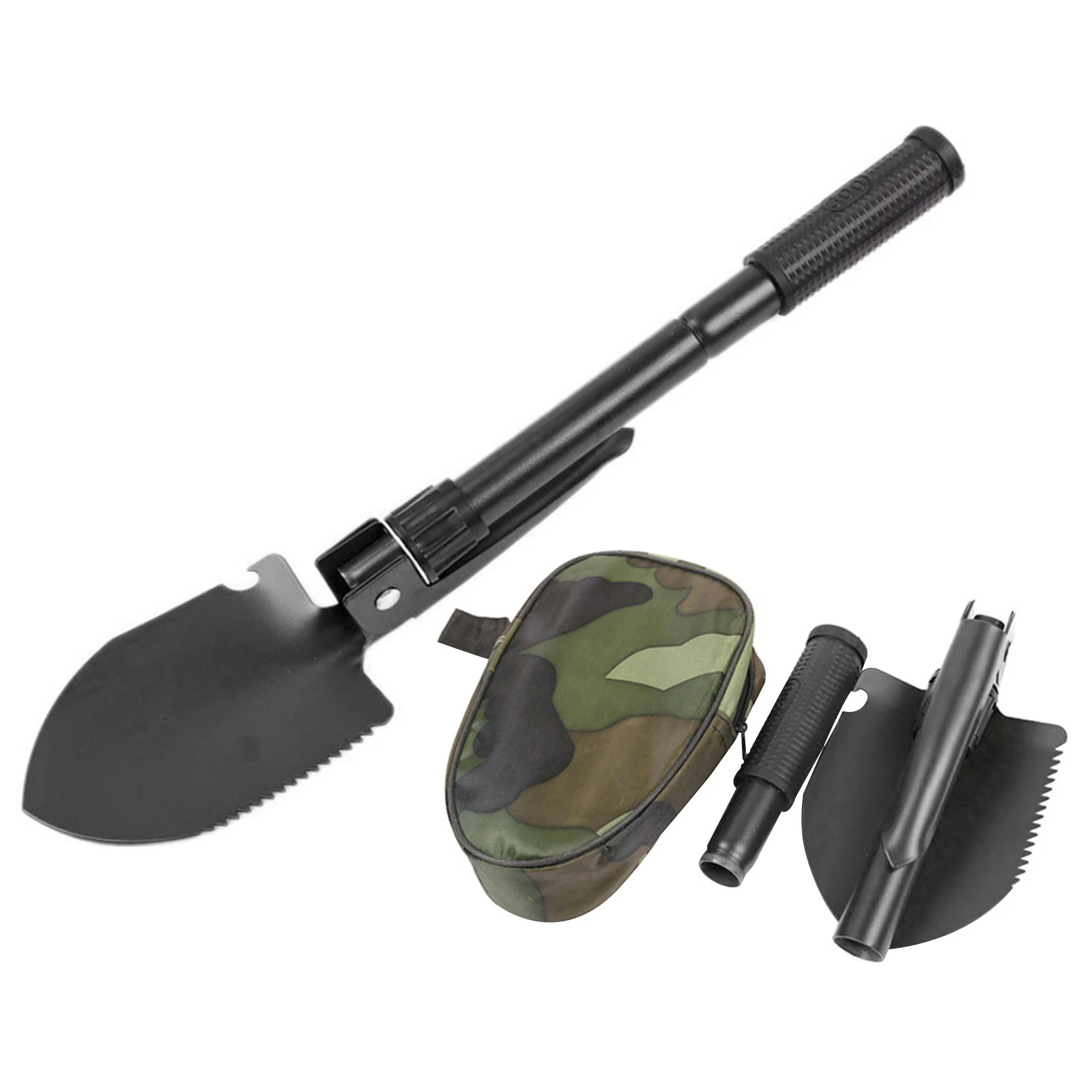 

Folding Shovel Multifunction Survival Spade Field Survival Training Tool Bottle Opener Nail Puller Hoe Emergency Whistle