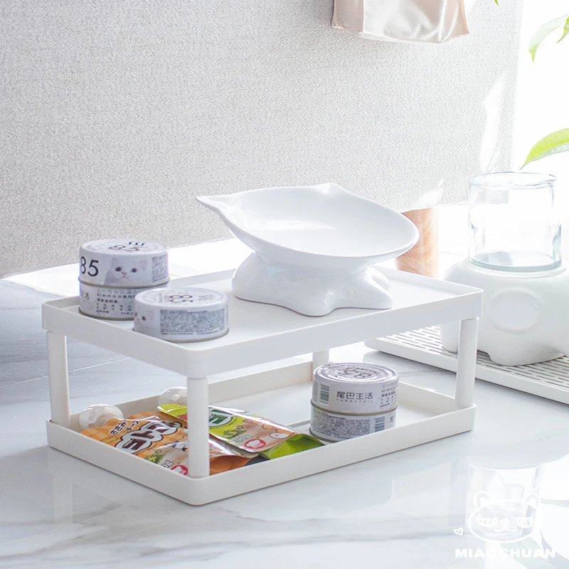 

Cat Bowl Rack Double-layer Protection Cervical Vertebra Plastic Cat Dining Table Raised Feet Storage Shelf Pet Furniture ZA902