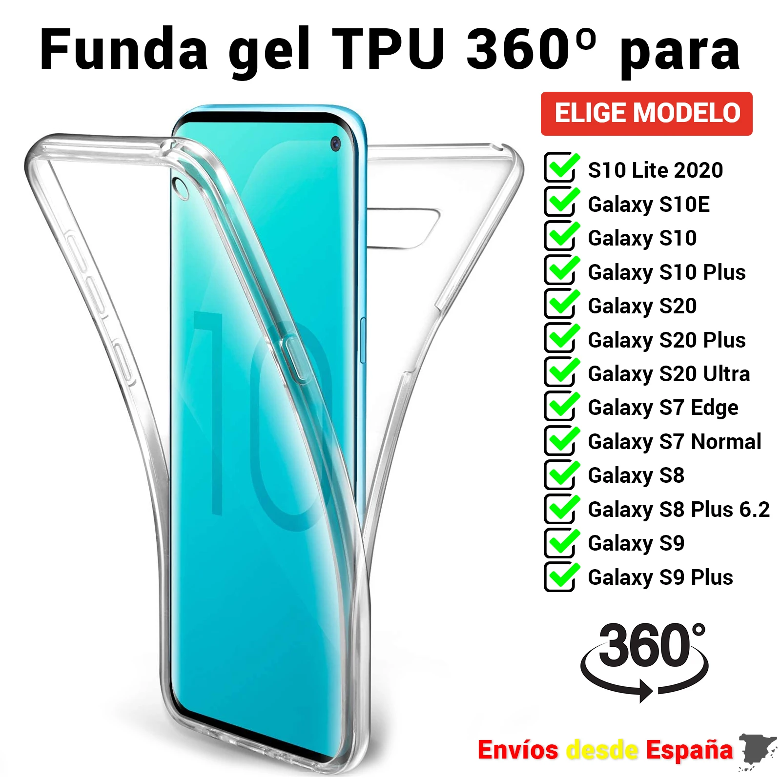 

360 Samsung Galaxy S7 S8 S9 S10 S10e S20 6.2 Normal Edge Lite Ultra Plus TPU case. Double-sided full housing for Mobile cover