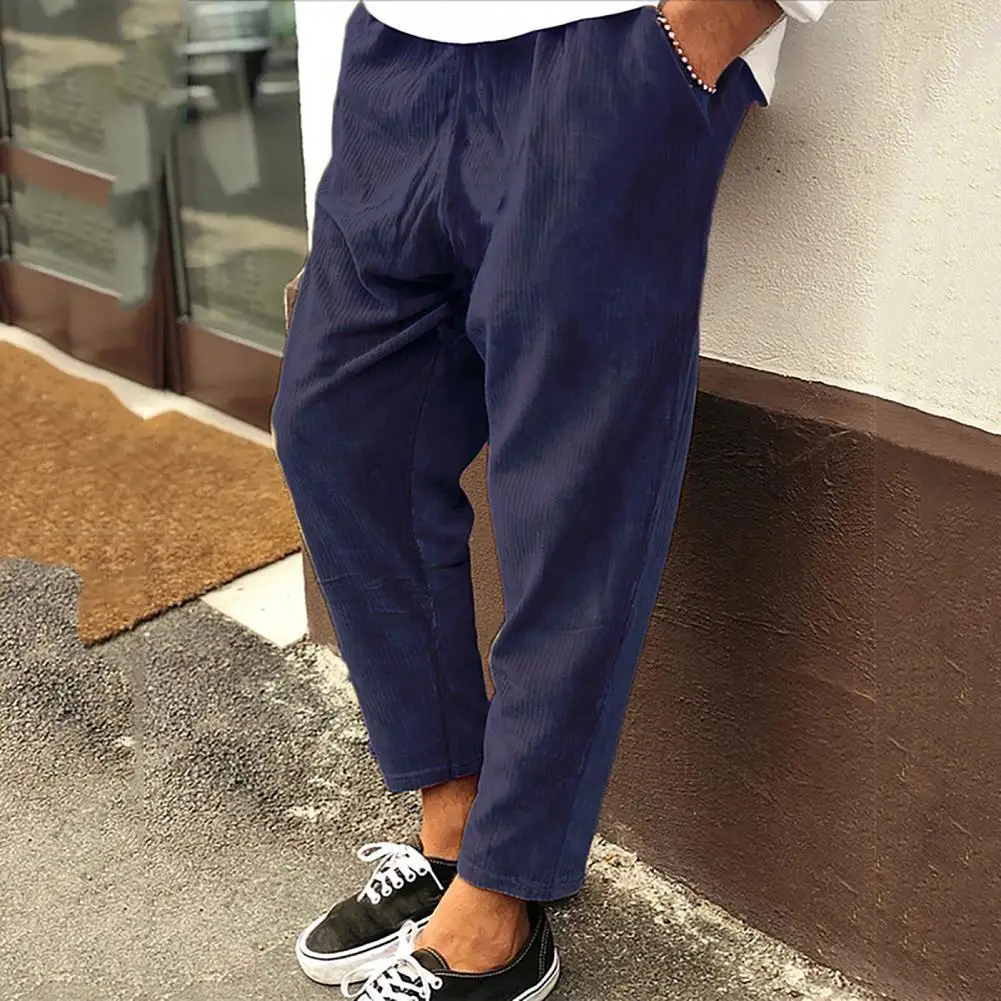 

Men's Loose Trousers 2021 Skin-friendly Casual Pants Elastic Waist Corduroy Comfortable Men Straight-leg Pants for Daily Wear