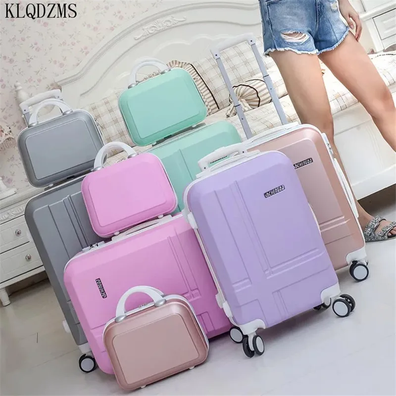 KLQDZMS For Girls Cute Spinner Rolling Luggage Set ABS Trolley Suitcase With Cosmetic Bag 20’’24 Inch Lovely Valise