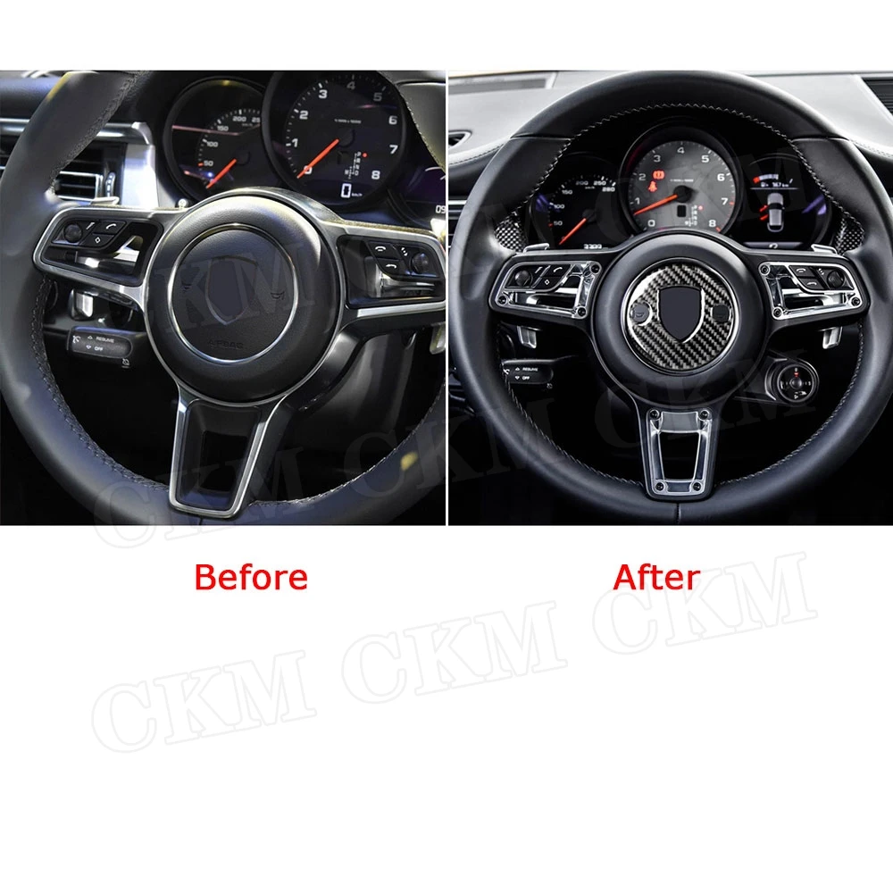 Carbon Fiber Car Steering Wheel Logo Emblem Panel Trim Frame Cover Sticker for Porsche Macan Panamera 718 New Cayenne | Автомобили и