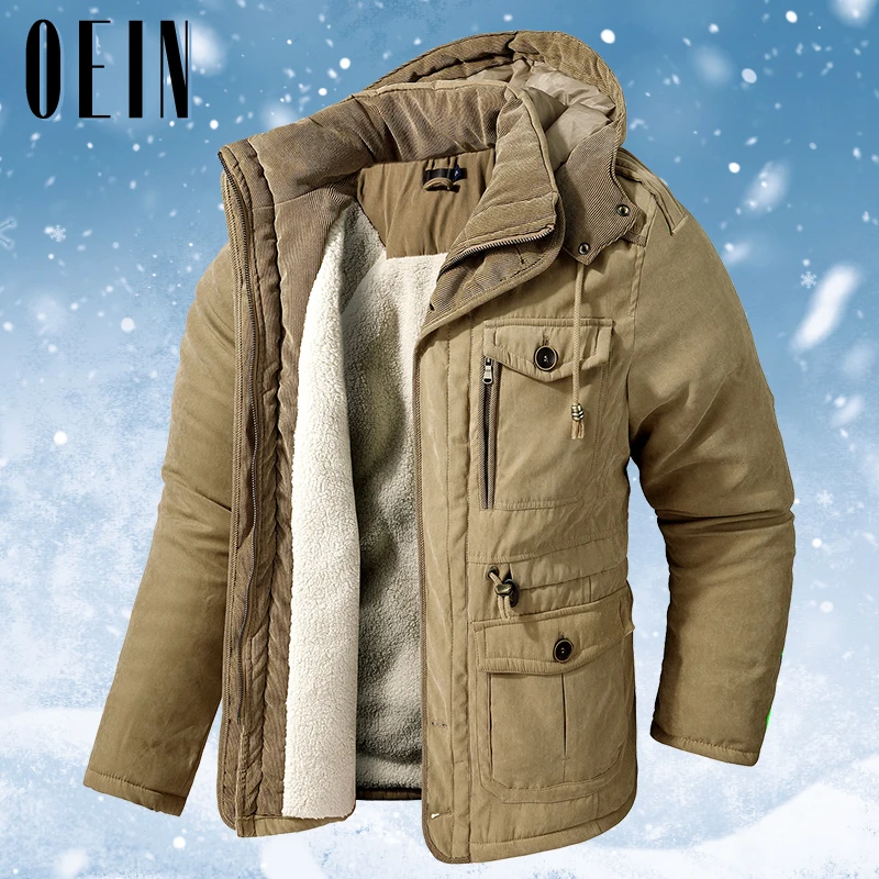 

OEIN Winter Thick Jacket Men Cotton Warm Parka Coat 2021 New Casual Fleece Military Cargo Jackets Male Windbreaker Overcoats Men