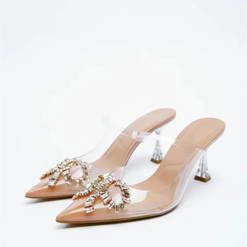 

Мюли женские на низком каблуке, мягкие шлепанцы, заостренный носок, плоская подошва, роскошные дизайнерские прозрачные, мягкие туфли, сланц...