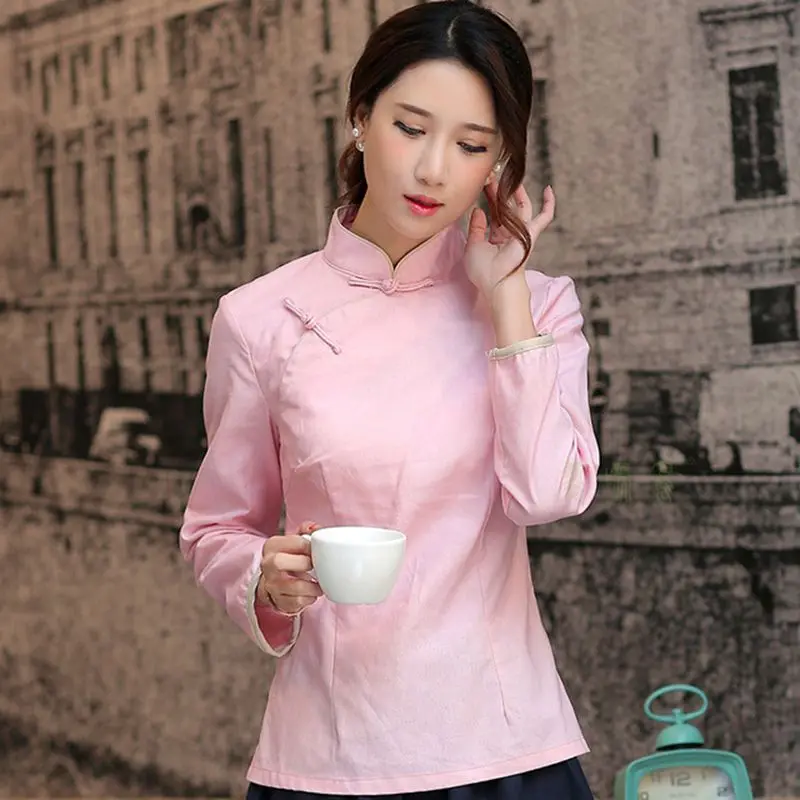 

Women's blouse Chinese tea art folk style Republic of China cotton and linen retro slung jacket Chinese style Tang suit