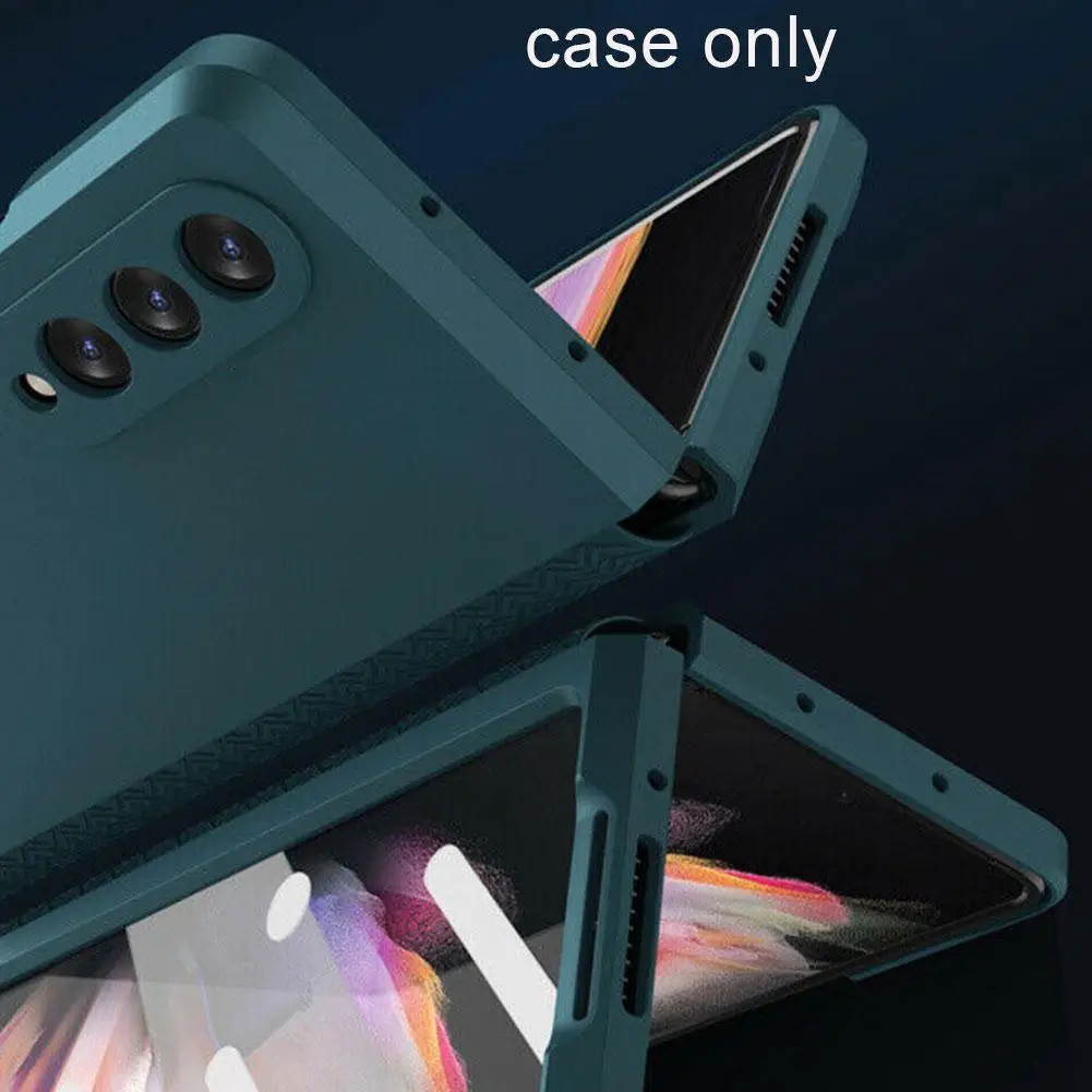 For Samsung Galaxy Z Fold 3 2 Hinge Case with Front Screen Glass Film Full Protection Cover Plastic Hard Case for Z Fold3 5G