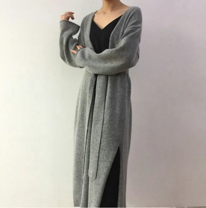Autumn Winter Women's Cardigan Simple Belt Female New Fashion Long Coat Loose Type Wool Knitted Cardigan Female Outwear