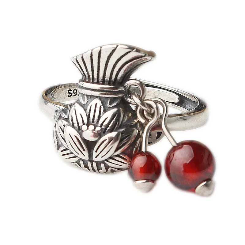 

Thai silver wholesale new s925 pure silver purse restoring ancient ways ring female zen lotus from rich opening ring