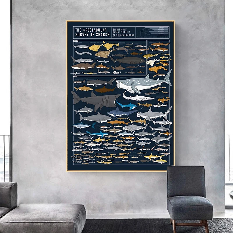 

Abstract Modern Nordic Style Sharks Animal Chart Canvas Painting Posters and Prints Wall Art Pictures for Living Room Cuadros