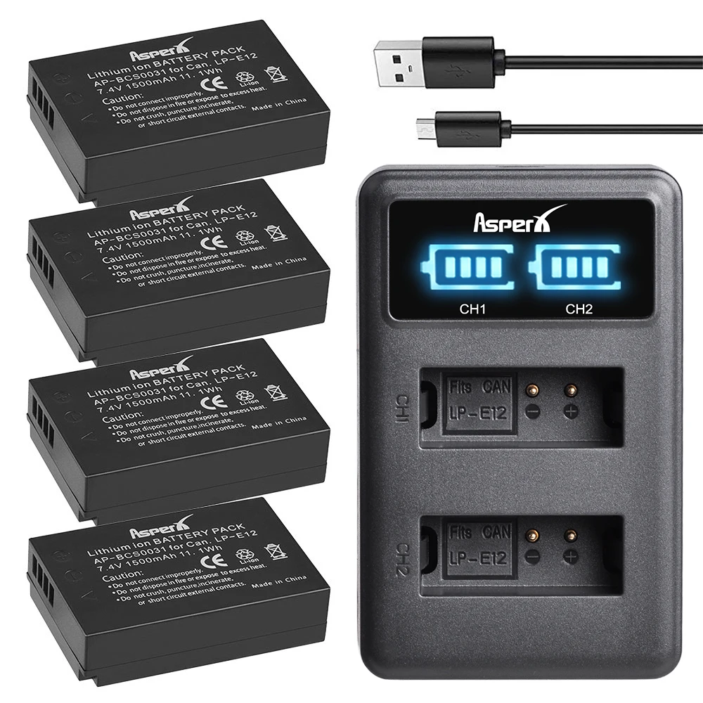 4x For Canon EOS M50 LP-E12 LPE12 LP E12 Camera Battery Bateria + Charger for 100D M10 M100 Kiss X7 Rebel SL1 DSLR | Электроника