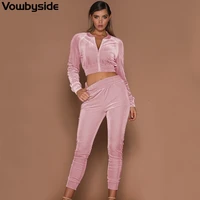 autumn and winter womens flannel sets solid color round neck long sleeve zipper coat casual sweatpants two piece suit