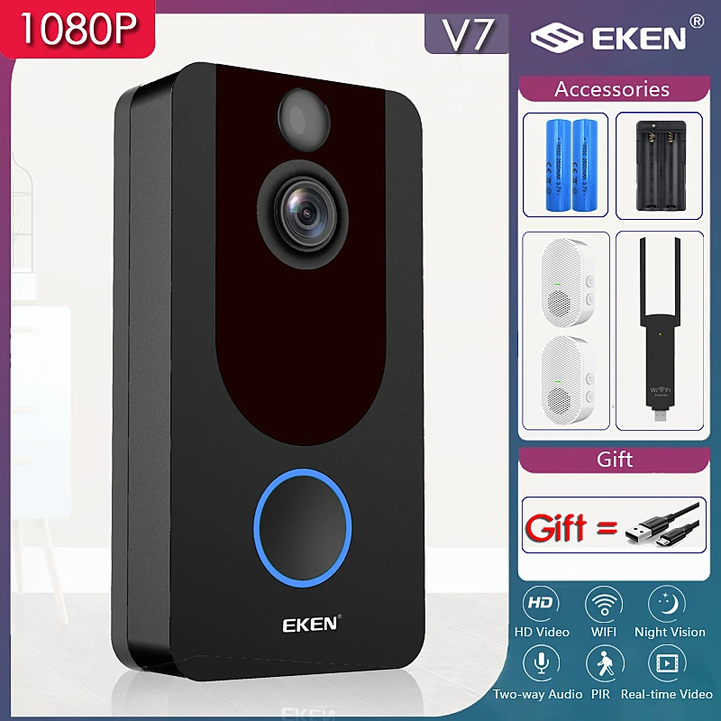 Умный дверной звонок EKEN V7 IP камера 1080P на дверь телефона для квартир инфракрасная