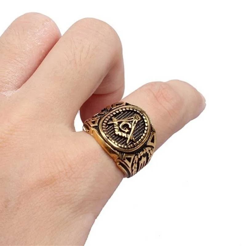 Мужское винтажное масонское кольцо в стиле ретро с большим свободным орнаментом