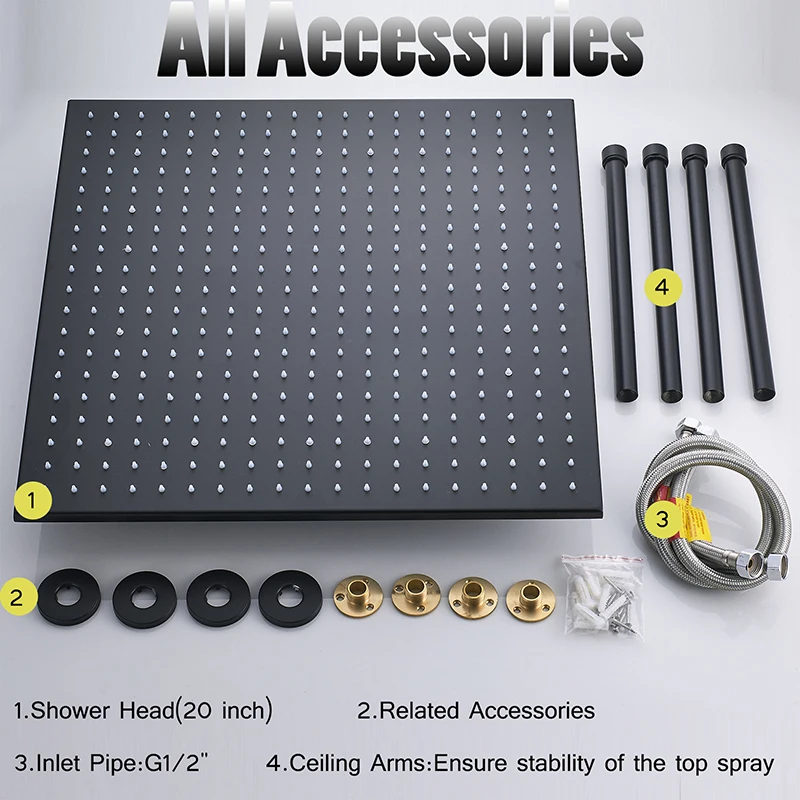 Насадка для душа с дождевой насадкой 20 дюймов матовый черный большой верхний душ