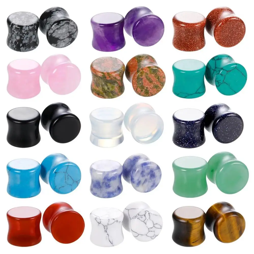 

New Punk Ear Gauges Stone Tiger Eye Ear Tunnels Plugs Opal Ear Stretchers Crystal Body Piercing Jewelry