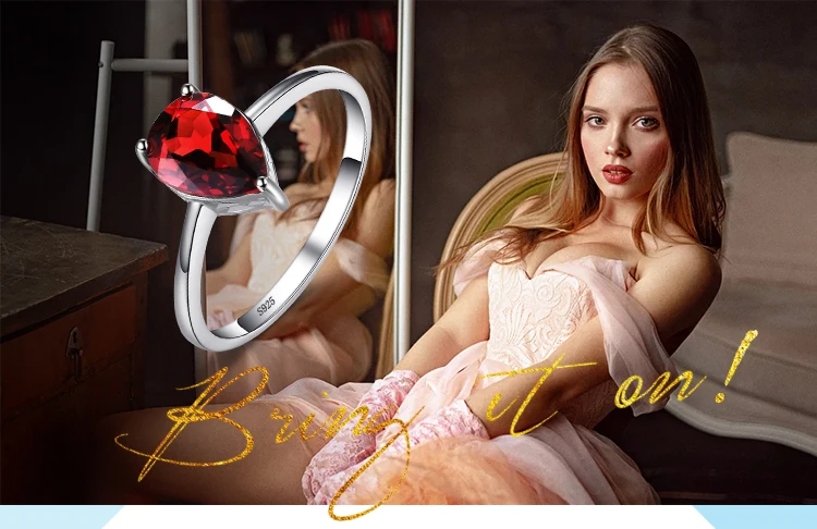 Jewelrypalace капли воды 1.6ct натуральный красный гранат Твердые 925 Серебряные кольца для Для женщин модные вечерние Красивые ювелирные изделия