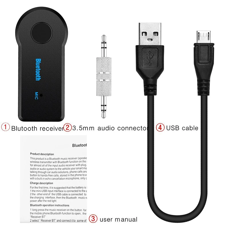 Приемник Bluetooth 5 0 разъем 3 мм AUX MP3 Музыкальный автомобильный комплект микрофон