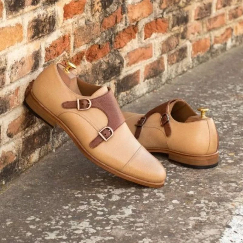 

New British Style Men Double Buckle Monk Shoes PU Leather Business Dress Shoes Suit Shoes Fashion Brown Pebble Men Shoes 8KH411