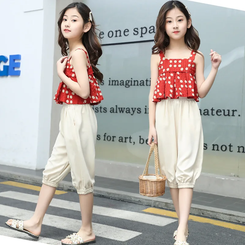 Детская одежда летняя для девочек подростков Повседневная футболка в горошек