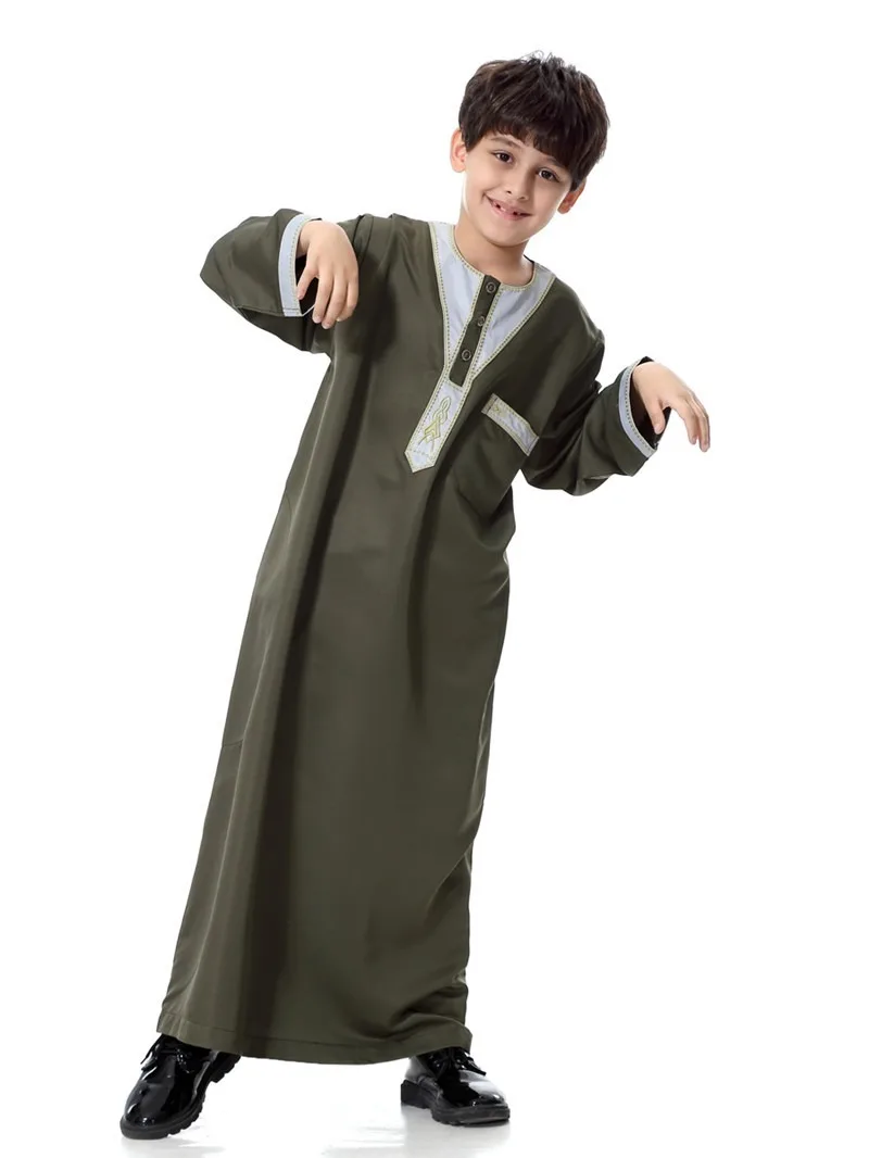 Fashion Polyester thobe for men muslim clothing children kaftan kids abaya