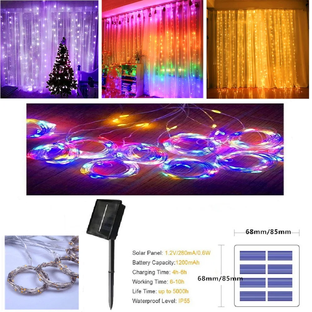 

3*3M 300Leds Curtain Lights USB Battery Solar Fairy String Lamps Outdoor Home Garland Party Decoration Gifts