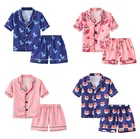 От 2 до 7 лет пижамный комплект с цветочным принтом для мальчиков и девочек Детский костюм одежда для сна Детские пижамные комплекты, рубашка с короткими рукавами и шорты
