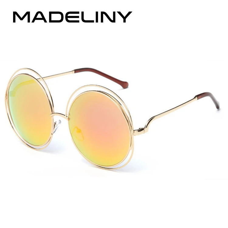 C9 Red Mirror MADELINY, модные круглые солнцезащитные очки в проволочной оправе для женщин, новинка, винтажные градиентные солнцезащитные очки, унисекс, брендовые дизайнерские очки MA164 - Цвет линз: C9 Red Mirror