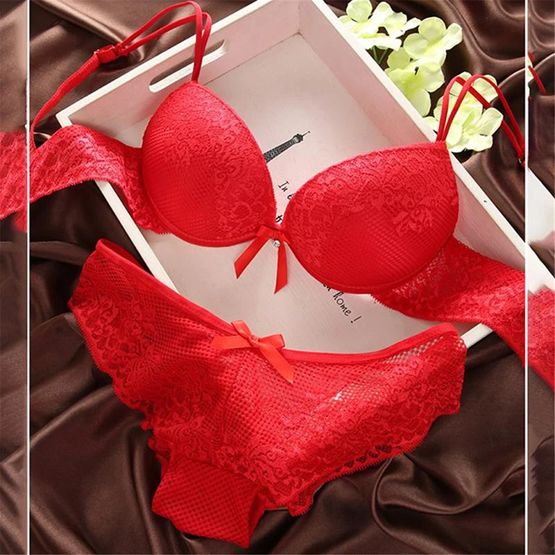 

Explosion Models Fashion Fashion Lace Sexy Thin Deep V-Neck Push Up Underwear Hot-Selling Vintage Solid Color Bra Set