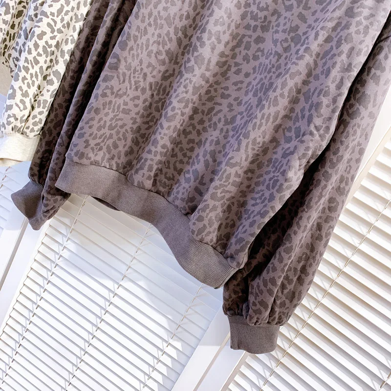 

Women's Loose All-Match Leopard Print Hoodies 2021 Spring Autumn Sweatshirt Clothes Long Sleeve Round Neck Pullover Femme Top