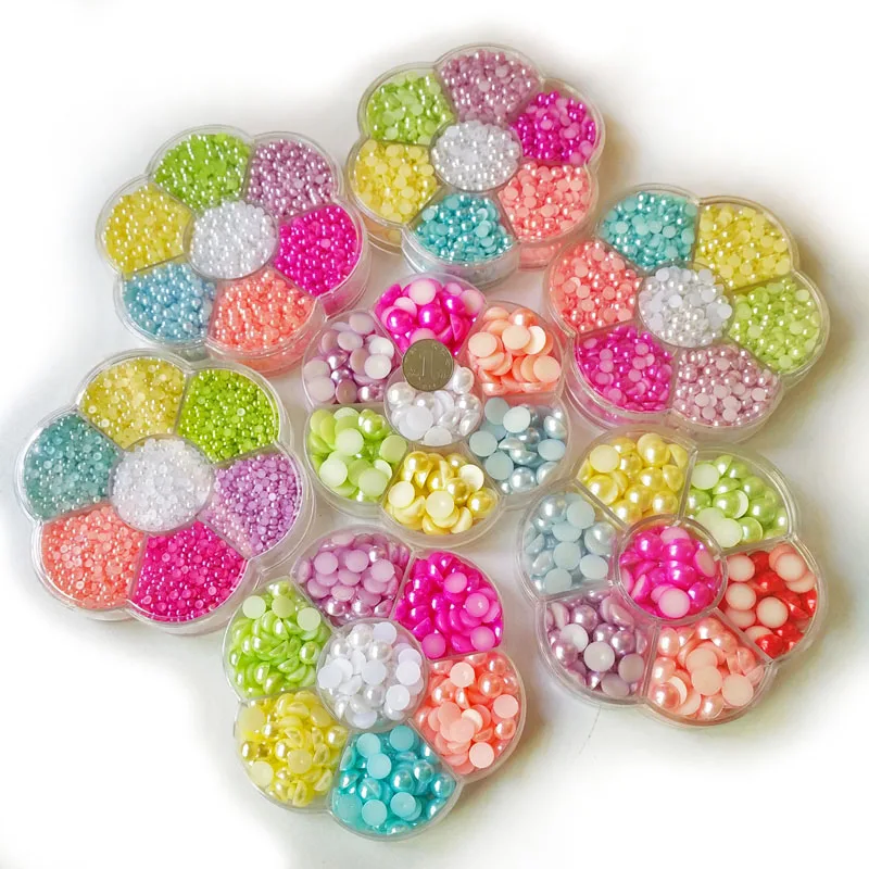 3/4/5/6 мм одна коробка Половина Круглая жемчужная бусина с плоской задней частью