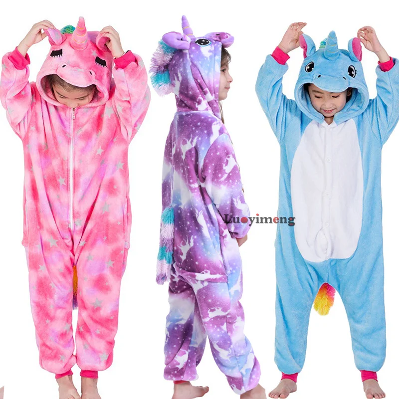 Зимние пижамы с единорогом для мальчиков и девочек детские фланелевые рисунком