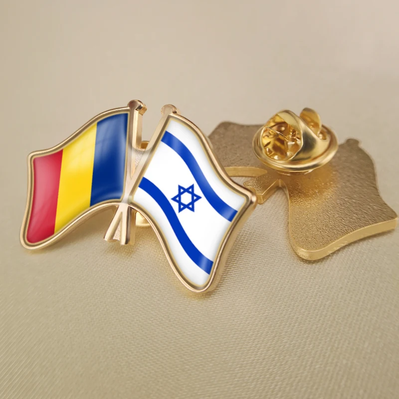 

Romania and Israel Crossed Double Friendship Flags Lapel Pins Brooch Badges