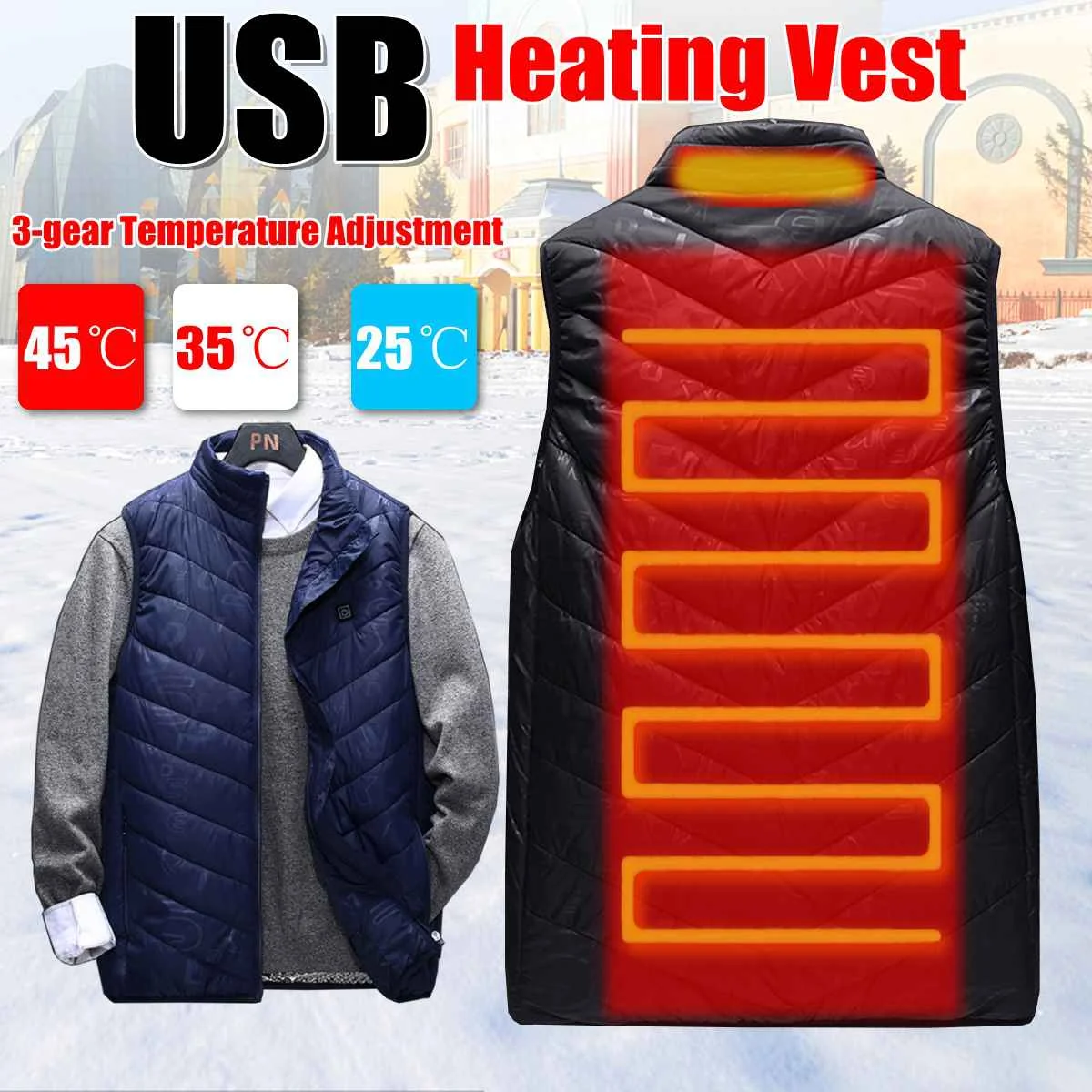 

Men Women Outdoor USB Graphene charging Heating Vest Jacket Winter Flexible Electric Thermal Clothing Waistcoat Fishing Hiking
